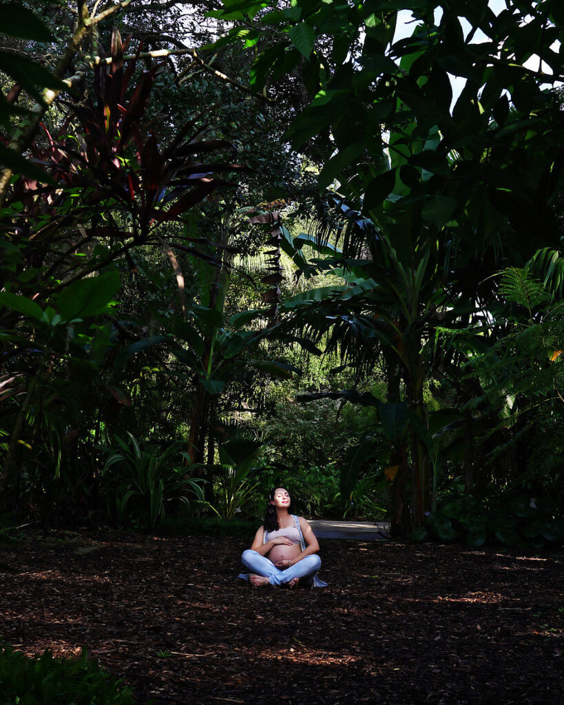 maternity photography outdoor wide portrait in nature with cinematic storytelling