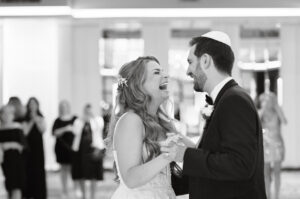Bride and groom first dance at Gala Events at Temple Beth Torah during their Jewish wedding celebration