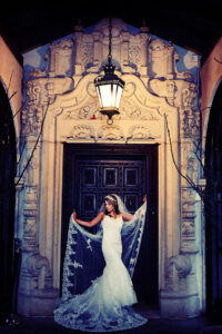Bride alone portrait inside Coe Hall at Planting Fields Arboretum in Oyster Bay, NY