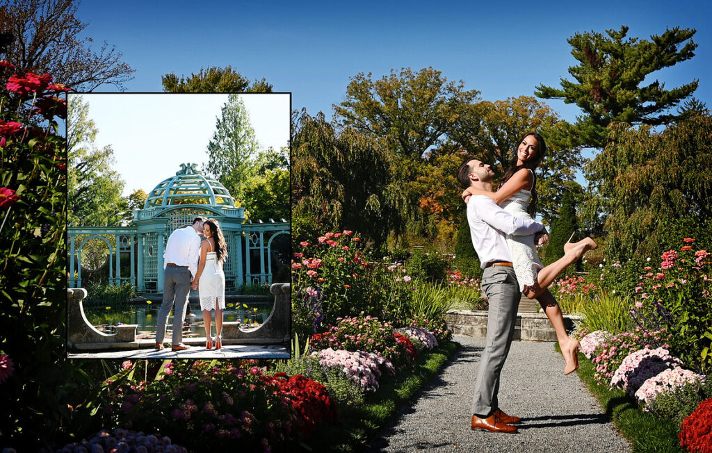 Romantic portrait in formal gardens at Old Westbury Gardens Long Island