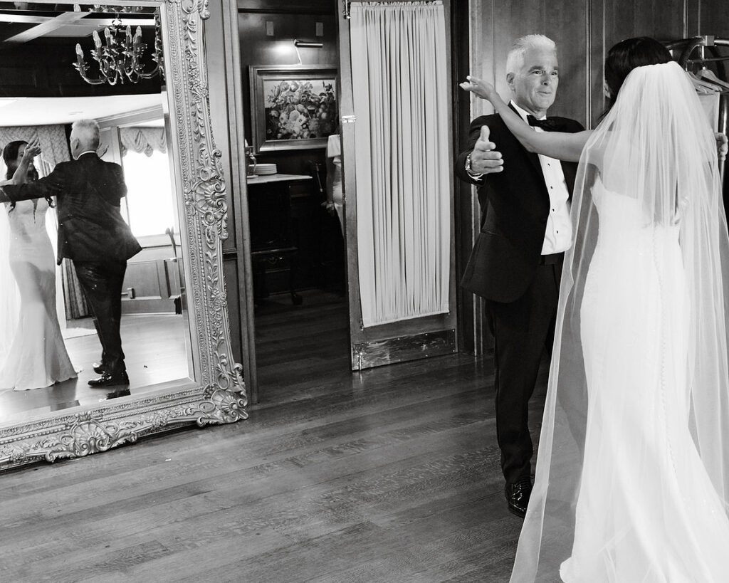 Father seeing bride for first time Dad and Daughter First Look moment