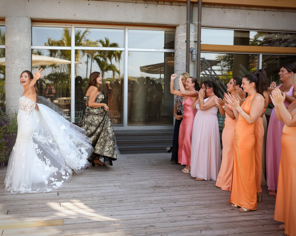 Bride entrance portrait at Crescent Beach Club Long Island New York wedding photographed by Doug Gordon of Patken Photographer