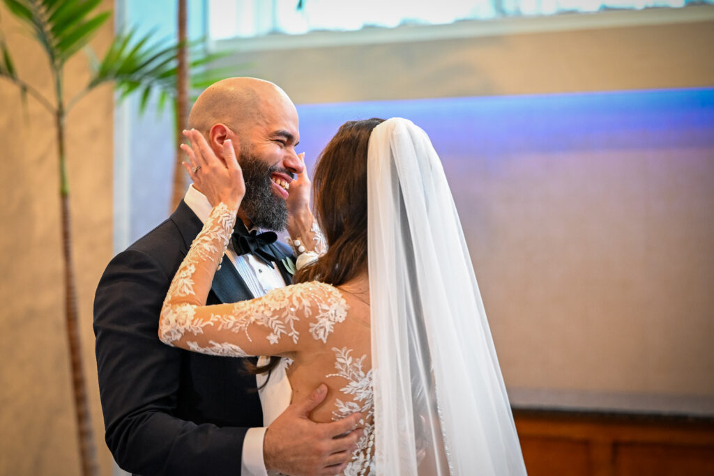 Bride and groom sharing a dance during reception at Crescent Beach Club Long Island New York