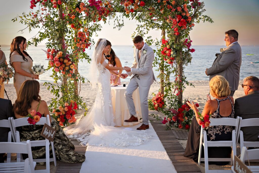 Crescent Beach Club wedding photo at Bayville, Long Island, New York: crescent beach club wedding groom processional aisle. Photo by Doug Gordon | Patken Photographer.