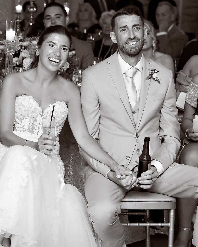 Crescent Beach Club wedding photo at Bayville, Long Island, New York: crescent beach club wedding reception candid black and white. Photo by Doug Gordon | Patken Photographer.