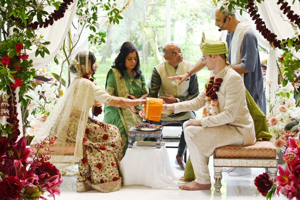 South Asian wedding ceremony under mandap at Flowerfield Long Island