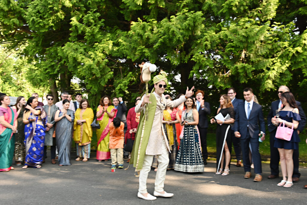 Baraat entrance celebration at Flowerfield wedding venue in St. James NY