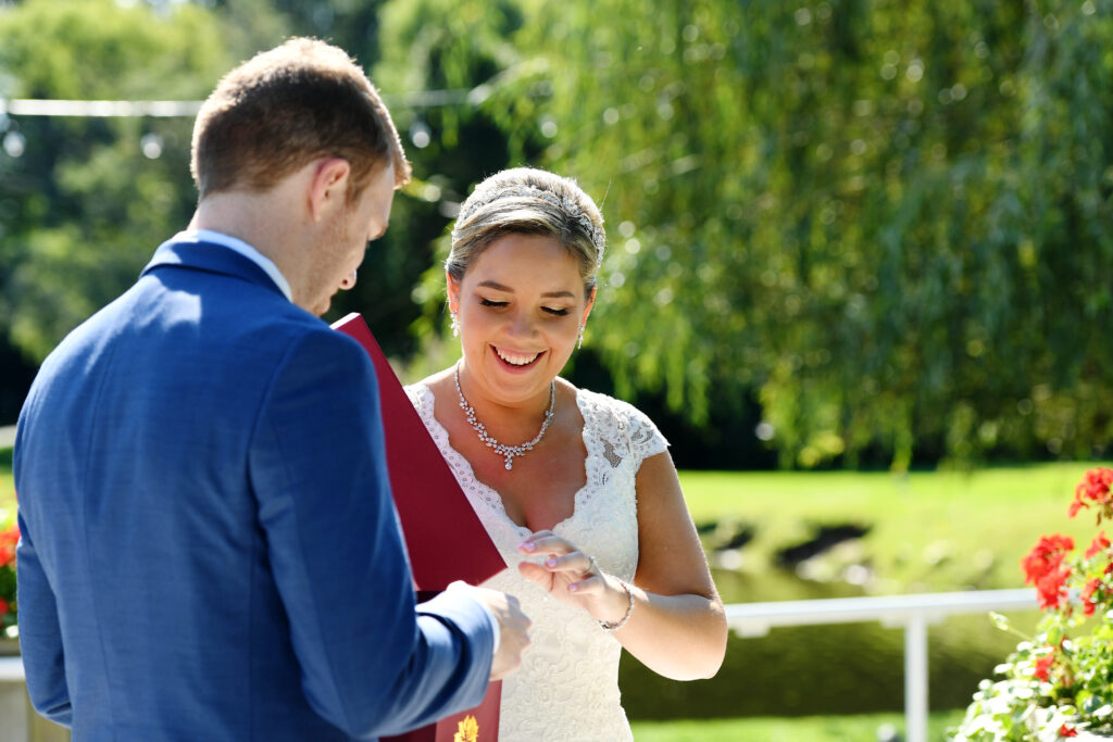 Bride during ceremony exchange at Flowerfield St. James NY