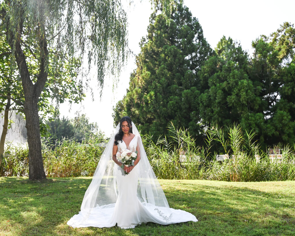 Bride full length garden portrait at Flowerfield Long Island