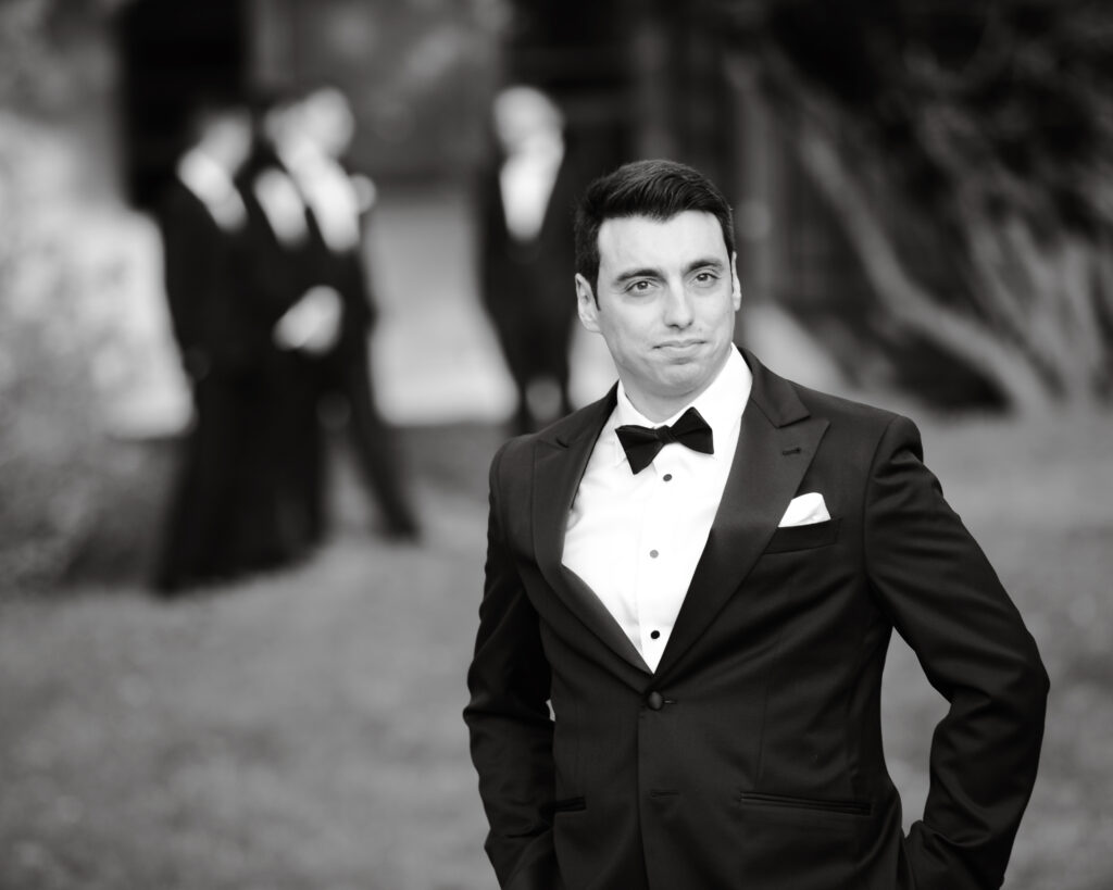 Groom formal portrait at Flowerfield St. James wedding