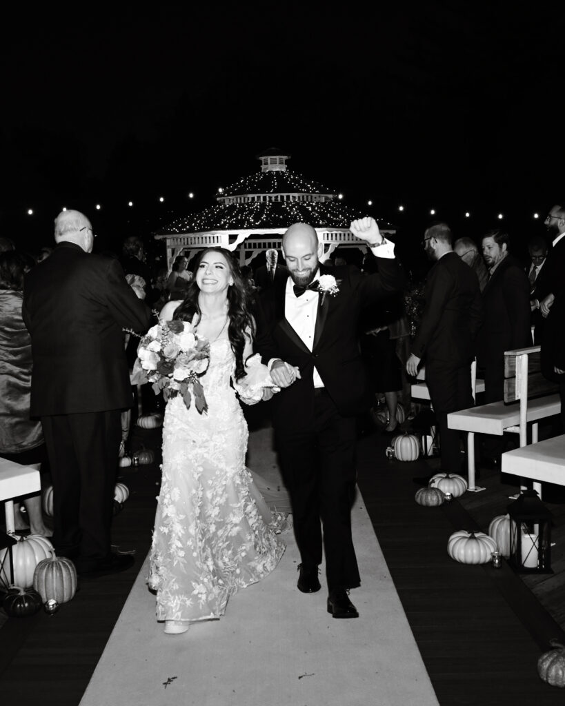 Night ceremony entrance at Flowerfield wedding venue St. James NY