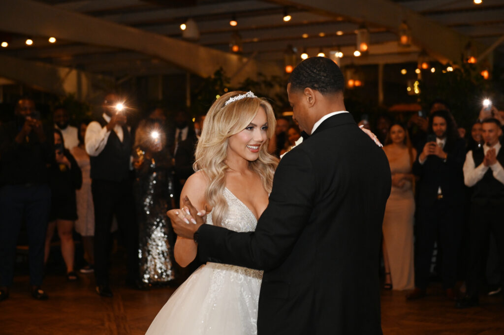 Romantic ballroom dance moment at Flowerfield St. James