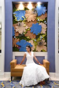 South Asian bride alone portrait inside Jericho Terrace in Mineola, NY
