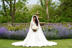 South Asian bride alone portrait at Sands Point Preserve on Long Island