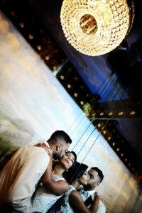 Luxury South Asian bride and groom portrait in the elevator at Sand Castle in Franklin Square, NY