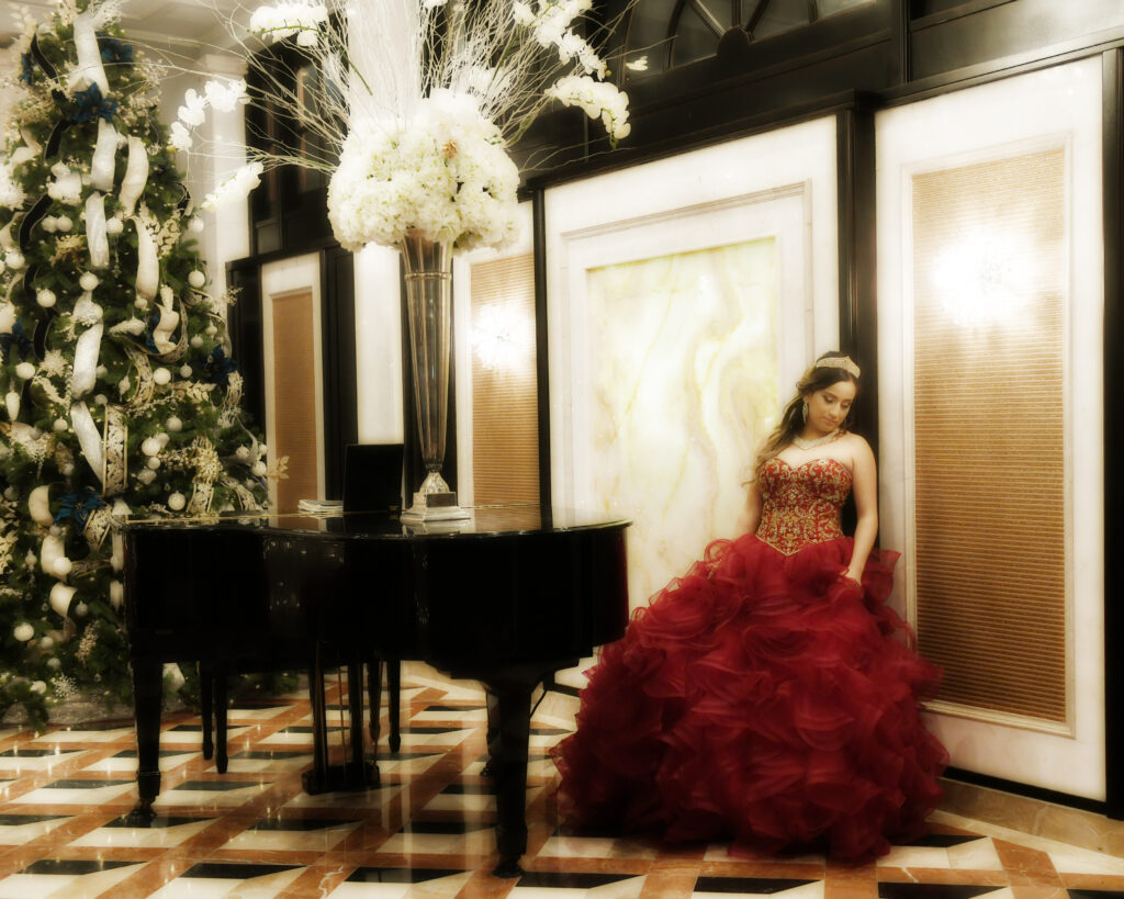 Holiday-themed Sweet 16 portrait captured at Jericho Terrace on Long Island, featuring seasonal décor and elegant styling.