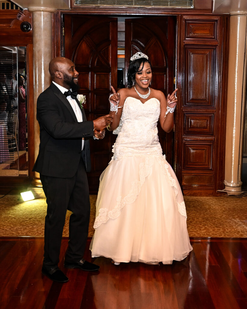 Bride and groom first dance in Westbury Manor ballroom Long Island wedding