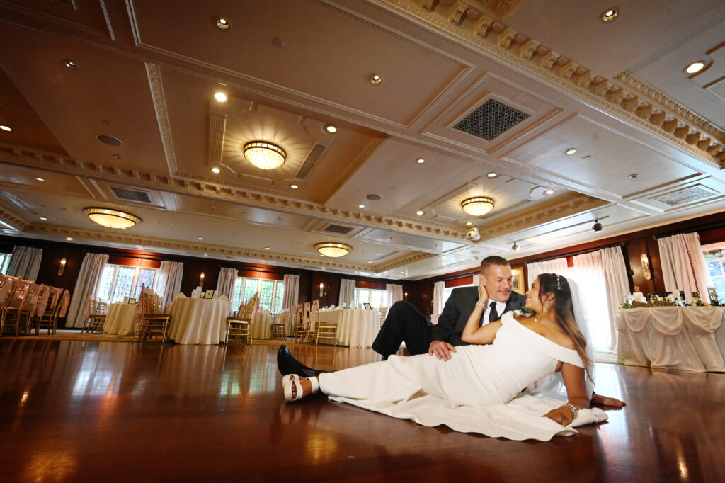 Dramatic wedding reception dip at Westbury Manor.