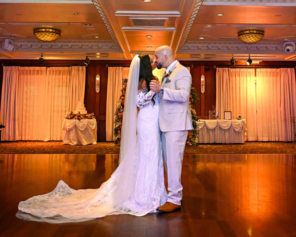 Artistic ceiling reflection shot inside Westbury Manor wedding venue