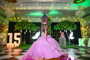 Katelyn quinceañera portrait floral decor tower Dunamis Decorations Jericho Terrace