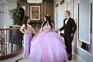 Katelyn quinceañera portrait with parents Jericho Terrace Penthouse Long Island