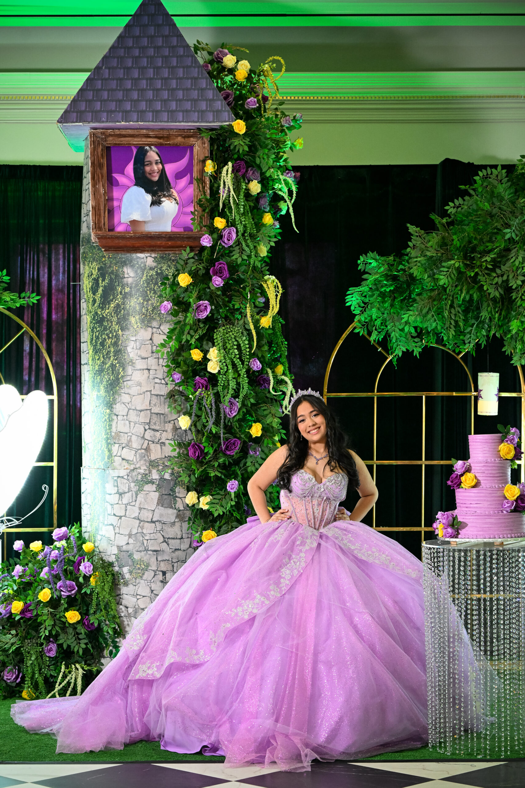 Katelyn quinceañera stage decor Jericho Terrace Penthouse designed by Dunamis Decorations photographed by Doug Gordon Patken Photographer